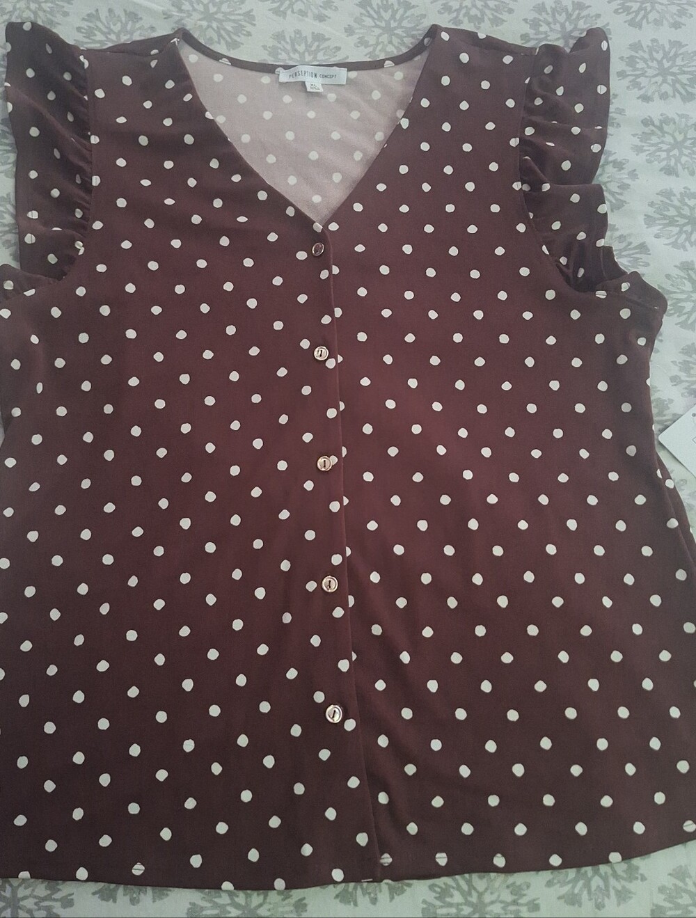 PerSeption Concept| Women's Brown and White Polka Dot Sleeveless V-Neck Blouse